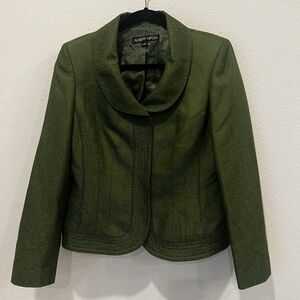 Vtg Albert Nipon Women’s Green Jacket Sz 8 Wool Silk Blend MobWife Fall